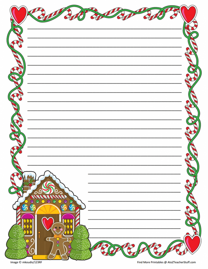 Gingerbread Printable Border Paper With And Without Lines | A To Z intended for FREE Printable Christmas Lined Paper