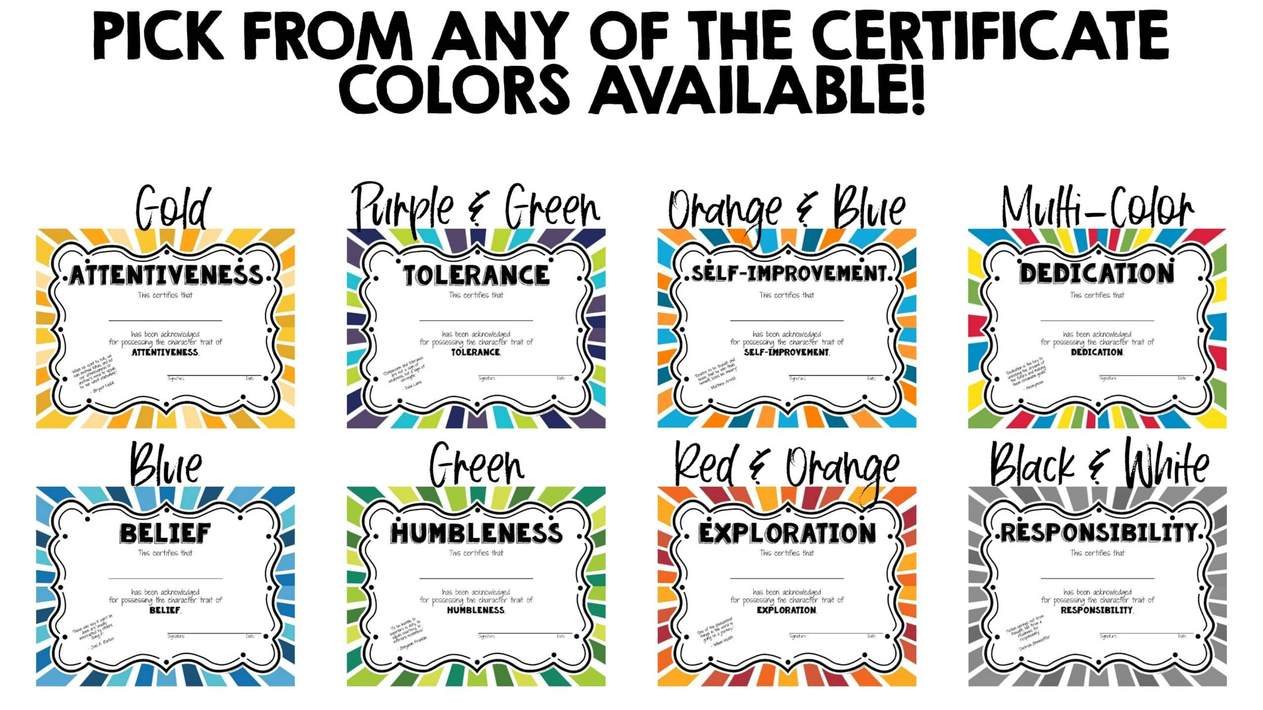 Gold Character Trait Awards - The Colorado Classroom pertaining to FREE Printable Christian Character Awards