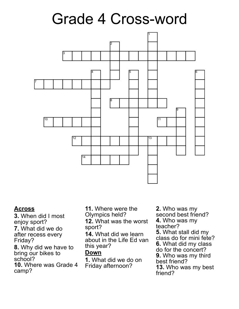 Grade 4 Cross-Word Crossword - Wordmint in Free Printable Crossword Puzzles For 4Th Graders