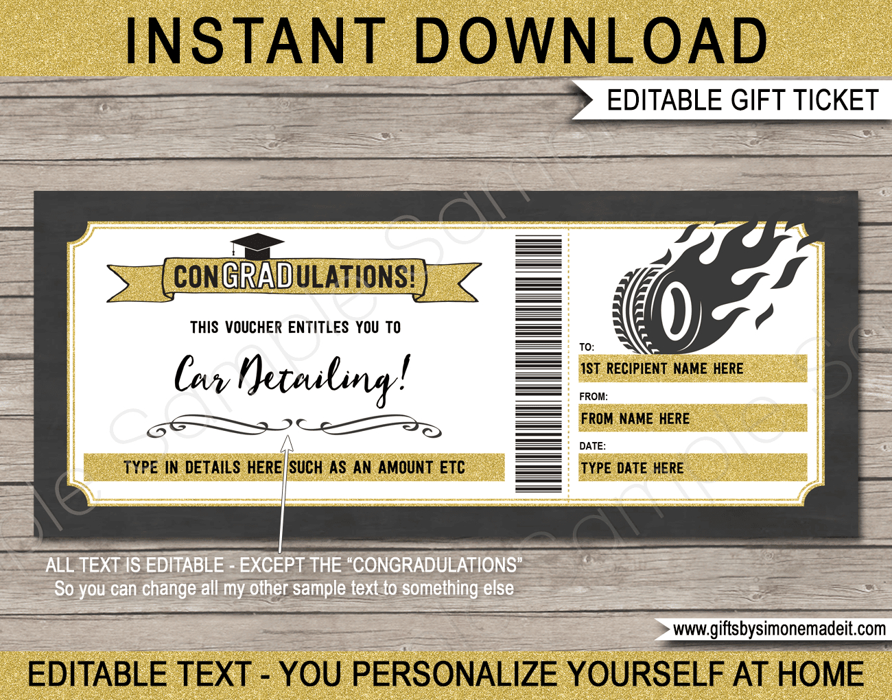 Graduation Car Detailing Gift Voucher - Gold within FREE Printable Car Wash Gift Certificate Template