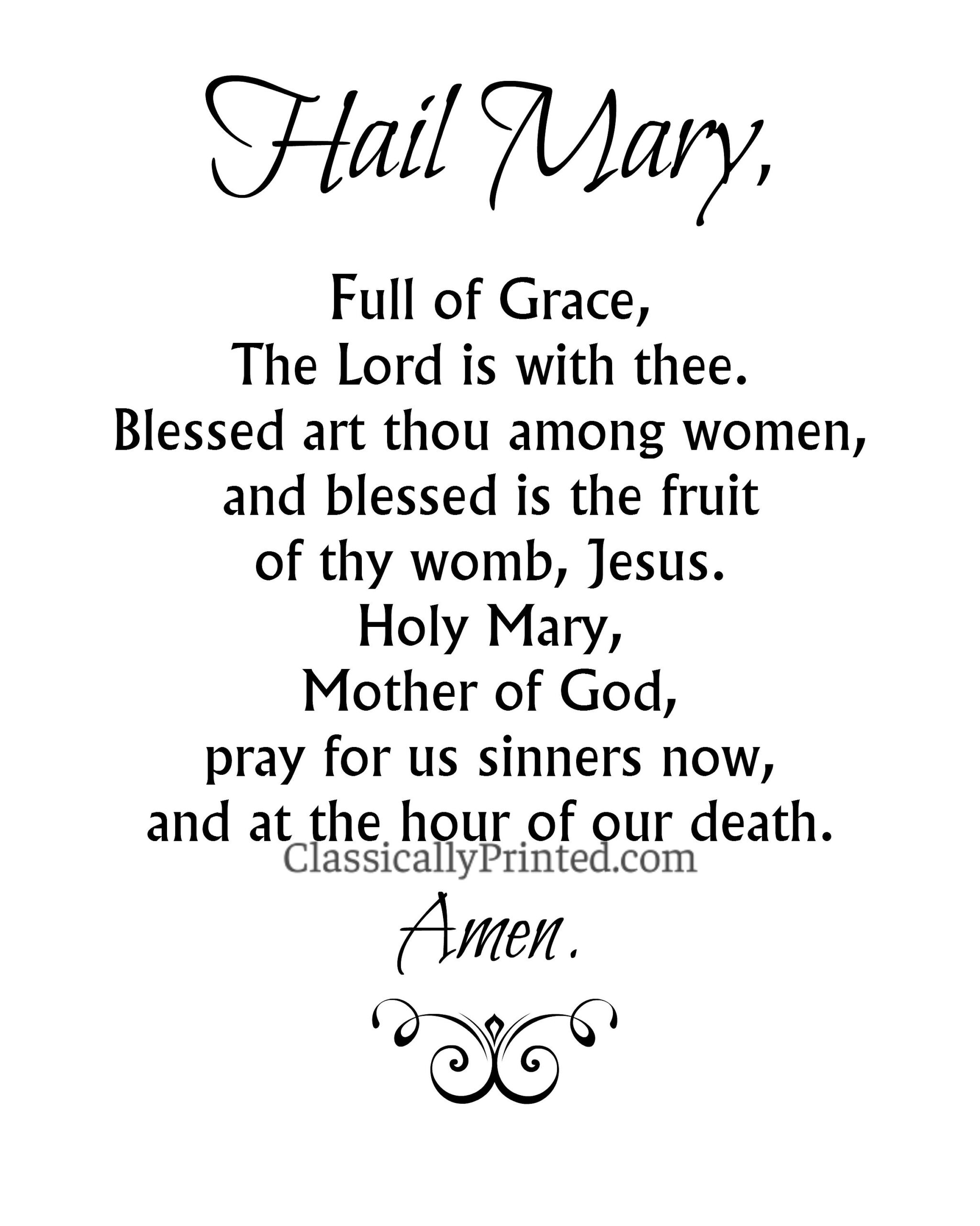 Hail Mary Prayer Print: Catholic Home Decor, First Communion Gift, Beige Or White within FREE Printable Catholic Hail Mary Prayer