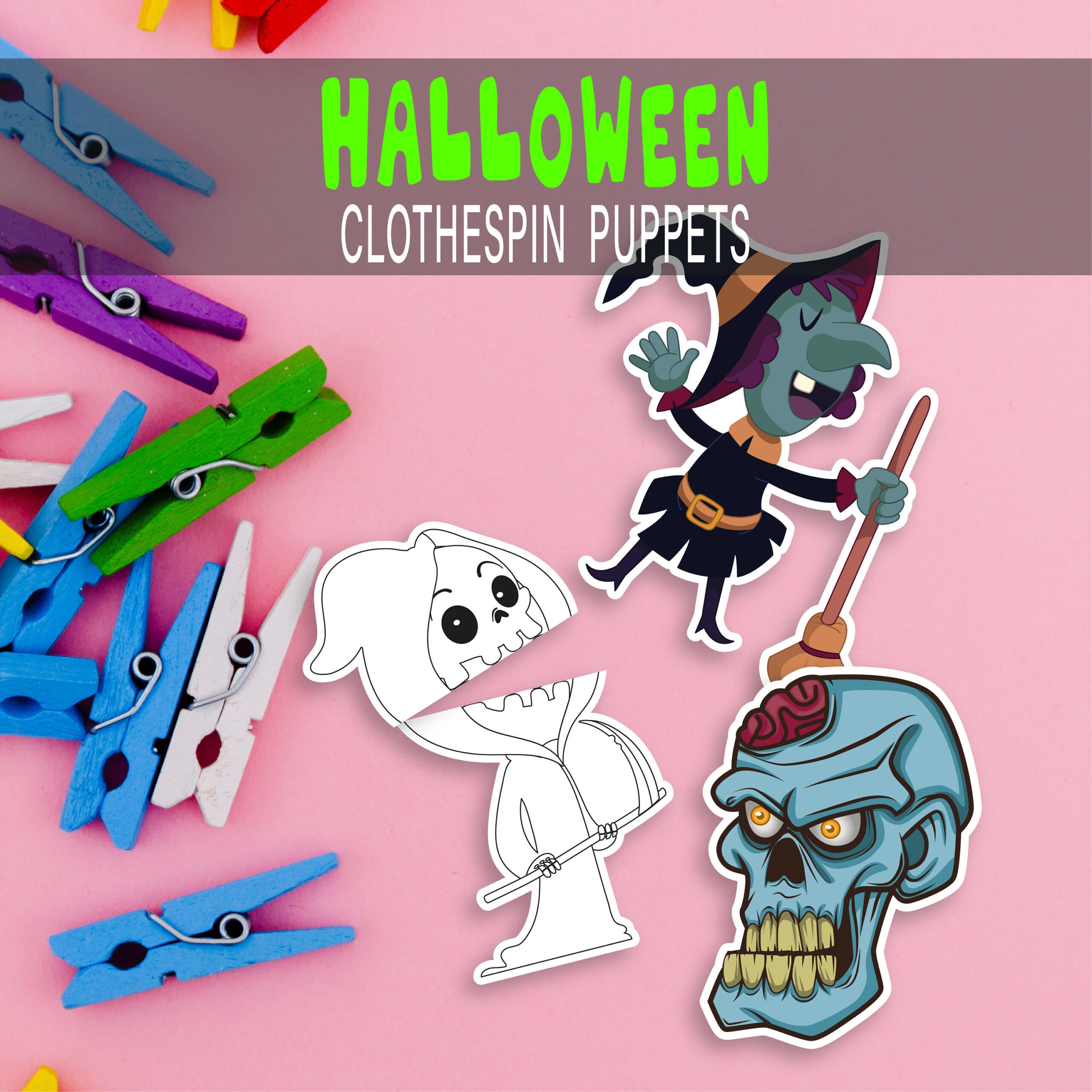 Halloween Clothespin Puppets: Montessori Paper Craft Game (Pdf with Free Printable Clothespin Puppets Halloween