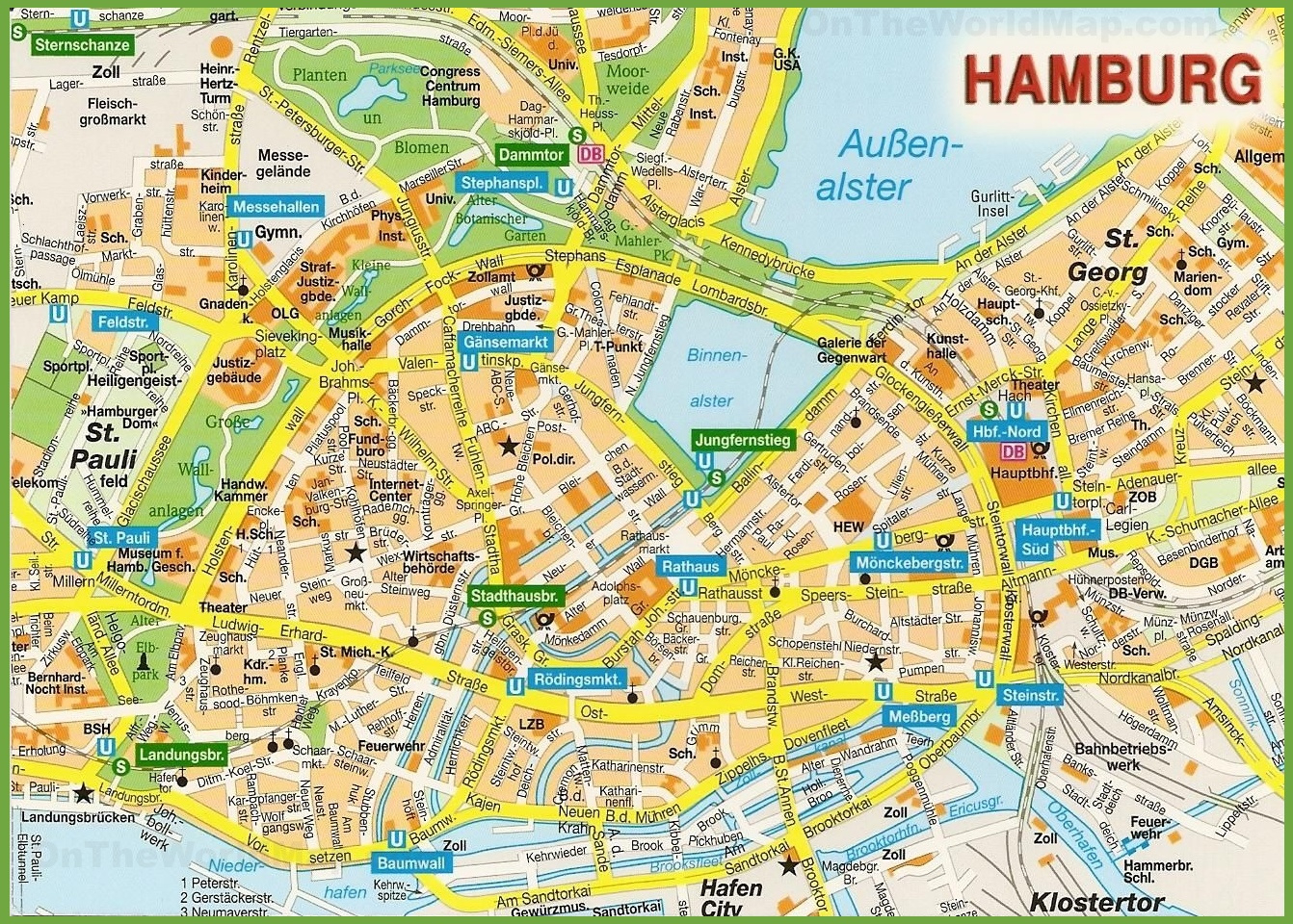 Hamburg City Centre Map - Ontheworldmap throughout Free Printable City Street Maps