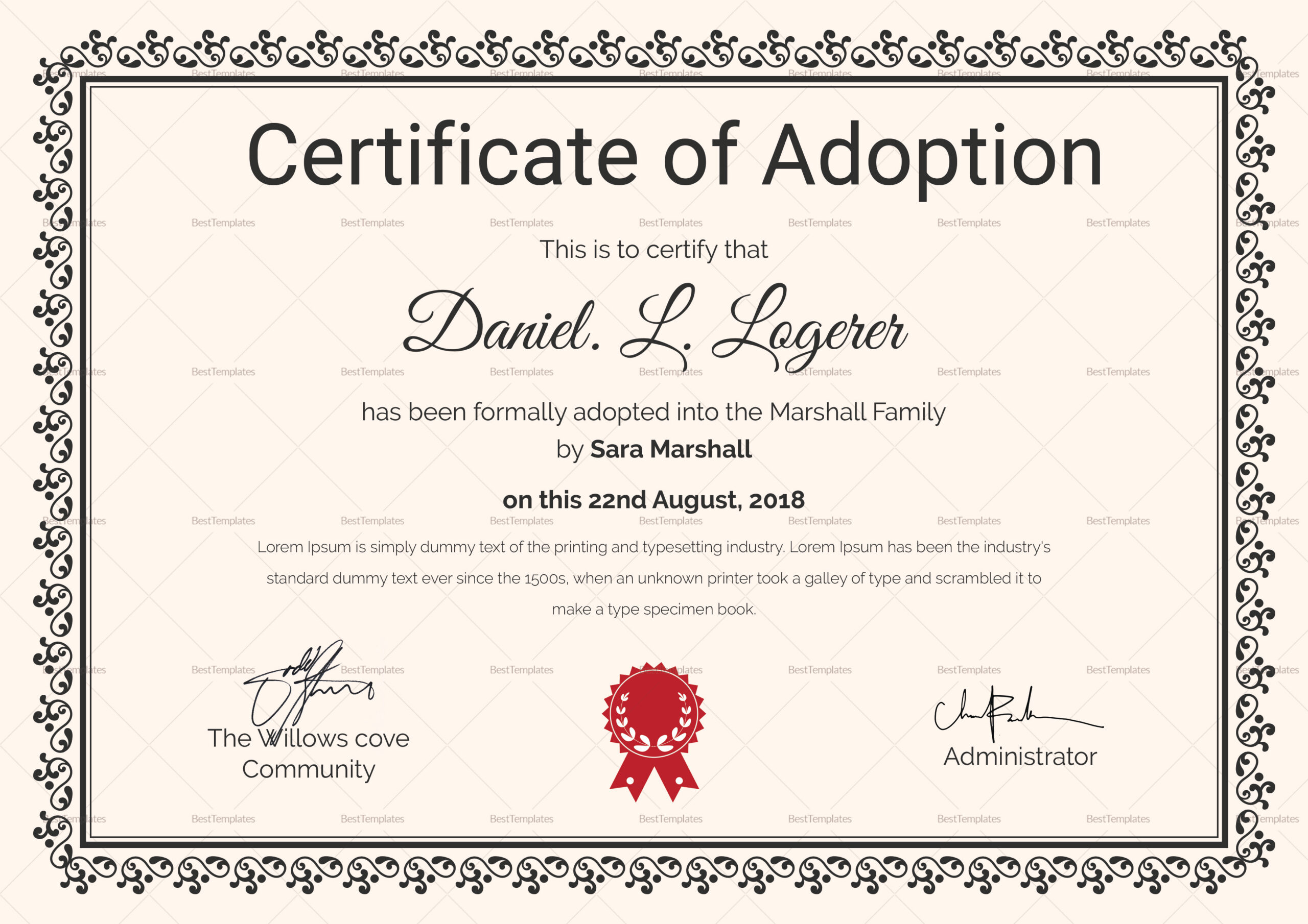 Happy Adoption Certificate Design Template In Psd, Word in Free Printable Certificate Of Adoption