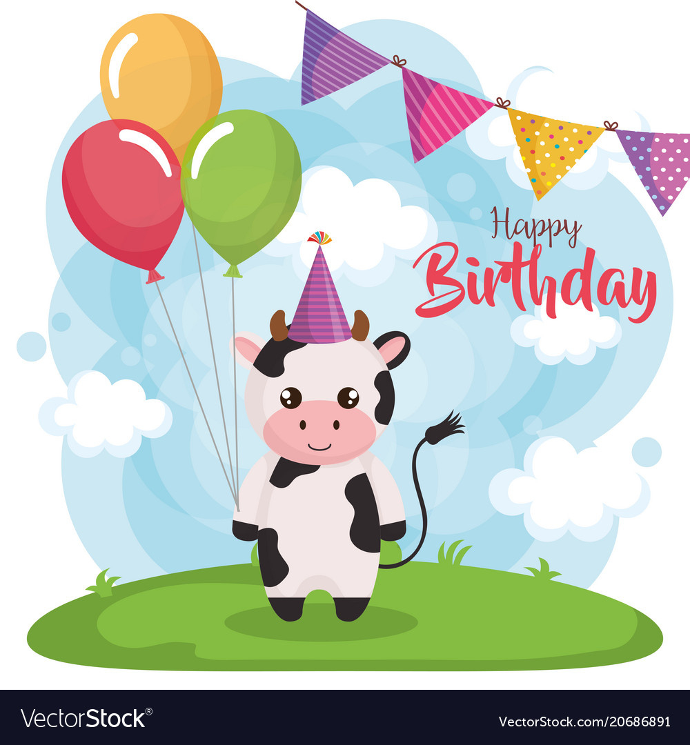 Happy Birthday Card With Cow Royalty Free Vector Image intended for FREE Printable Cow Birthday Cards