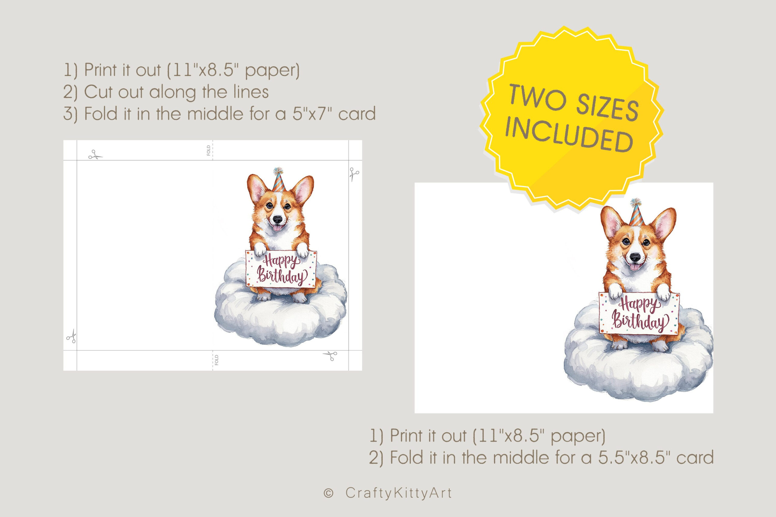 Happy Birthday - Cute Corgi Dog. Printable Watercolor Card pertaining to FREE Printable Corgi Birthday Card