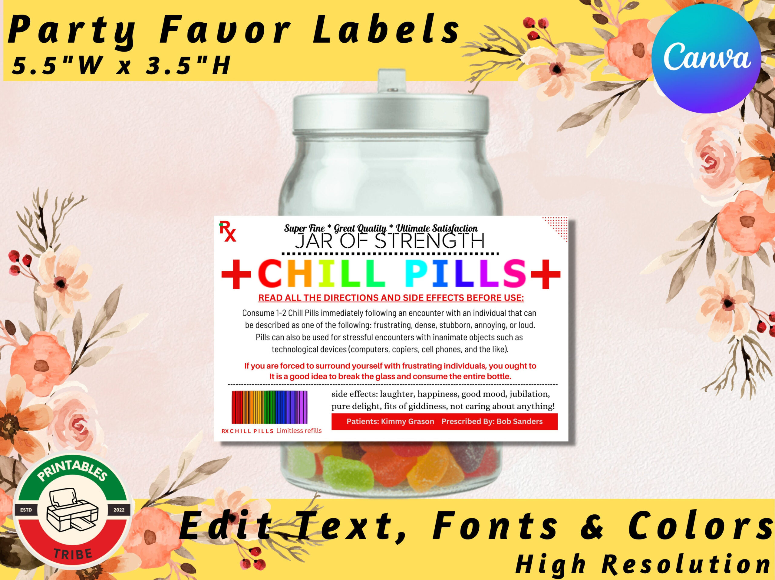Happy Pills Label | Chill Pills Nurse Prescription Label in Free Printable Chill Pill Labels