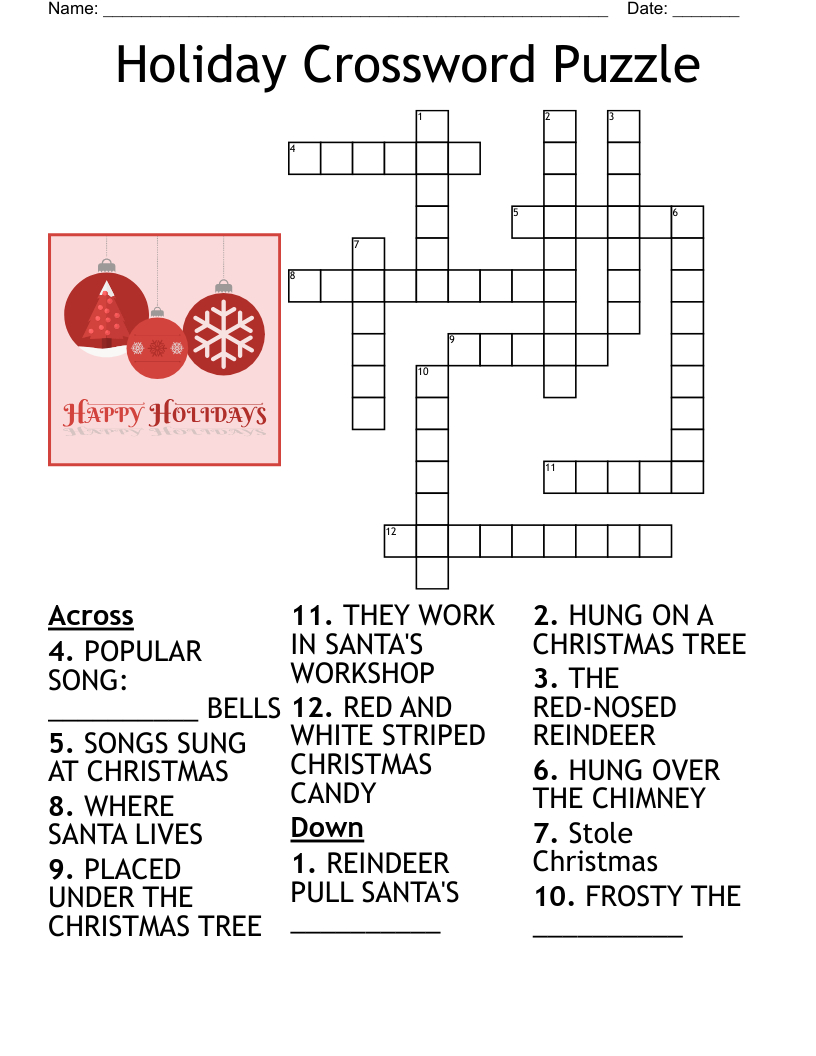 Holiday Crossword Puzzle - Wordmint in Free Printable Christmas Crossword Puzzle For Adults