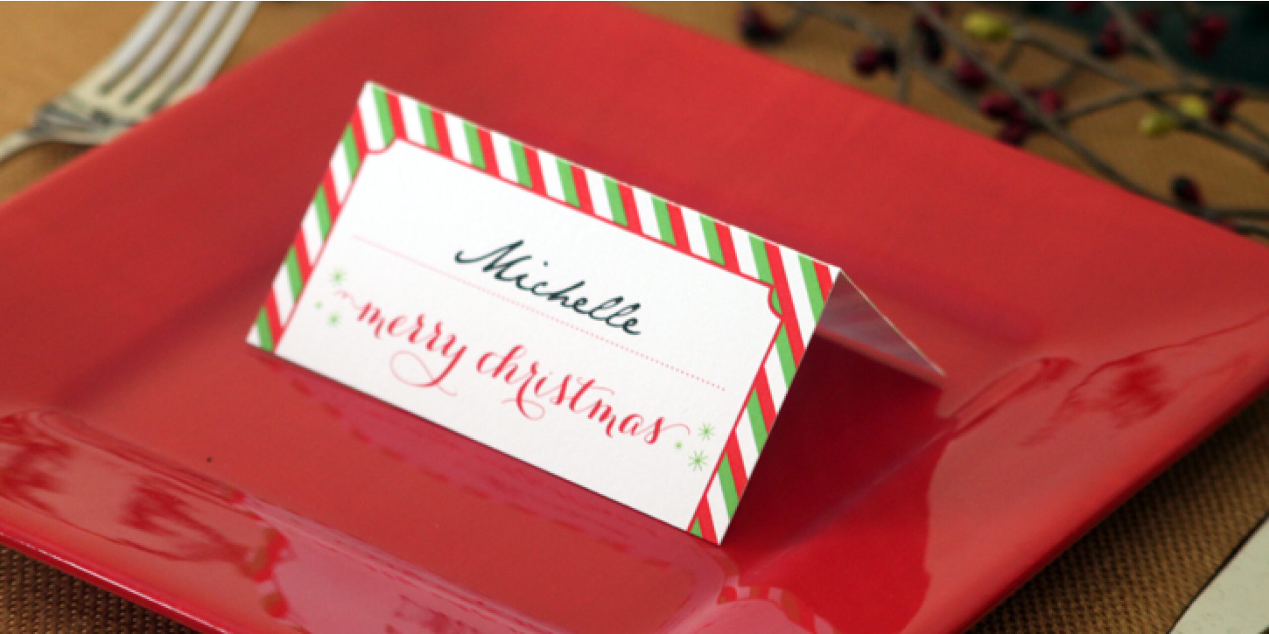 Holiday Place Card Diy Printable regarding FREE Printable Christmas Dinner Place Cards