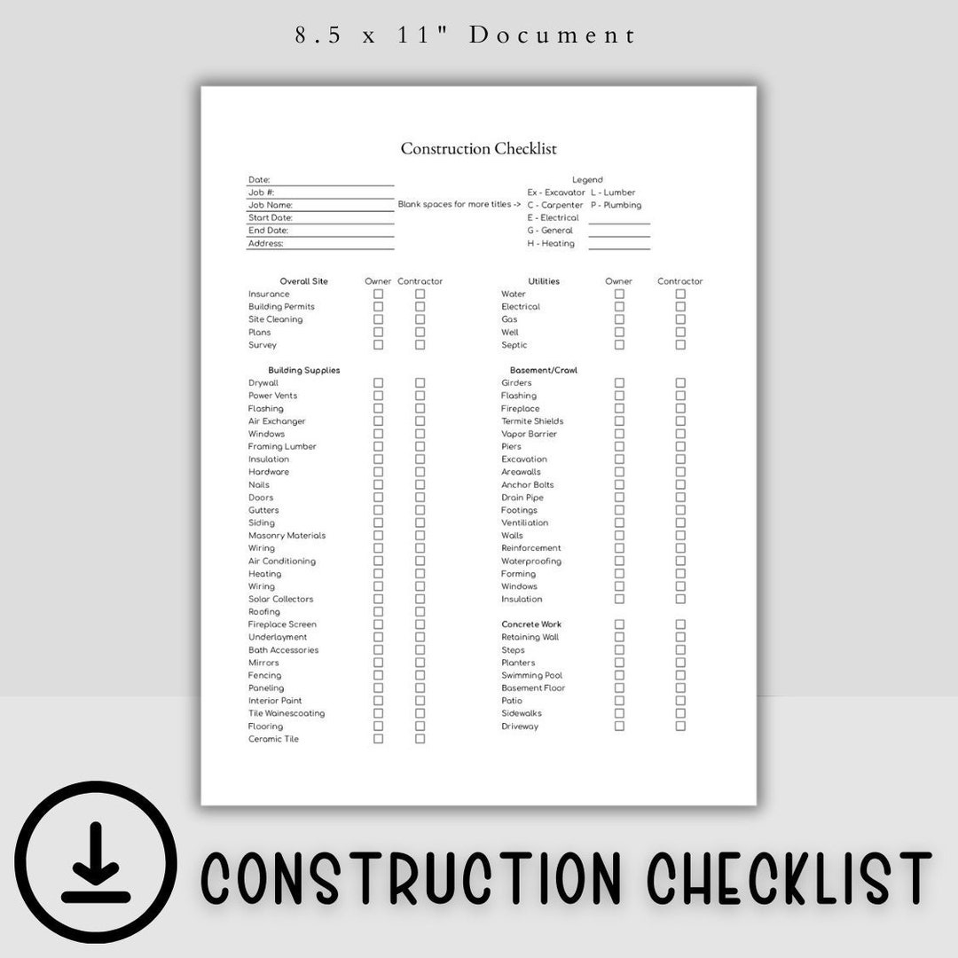 Home Construction Checklist: Renovation Planner (Pdf) for FREE Printable Checklist For Building A House