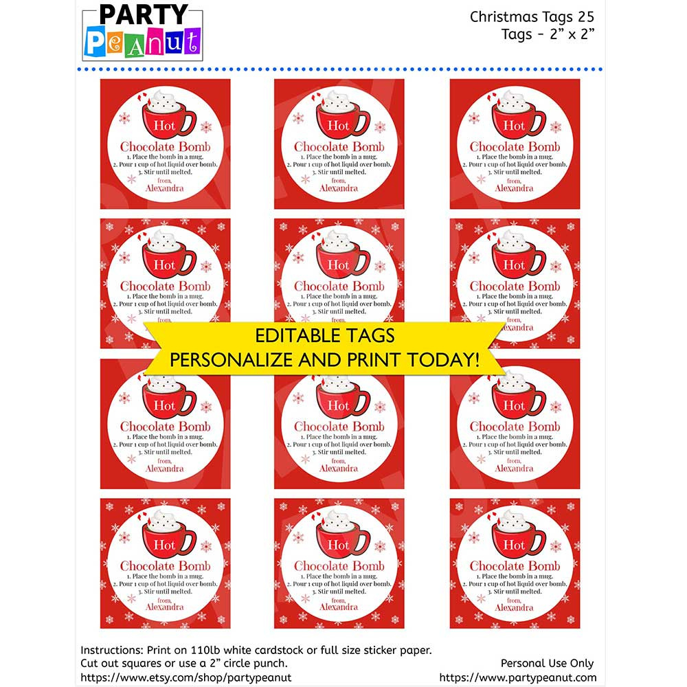 Hot Chocolate Bomb Christmas Tags - Party Peanut inside Free Printable Christmas Hot Chocolate Labels