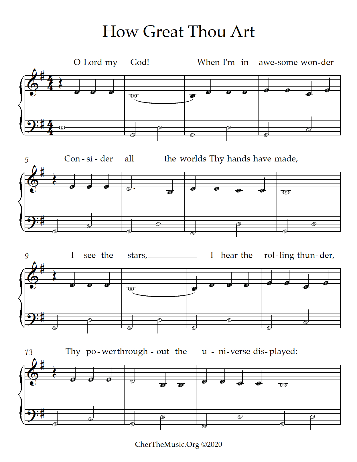 How Great Thou Art - Free Easy Piano Sheet - Cherthemusic regarding FREE Printable Christian Piano Sheet Music