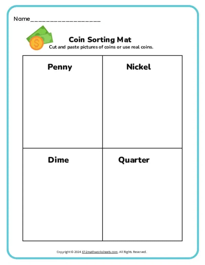 Identifying And Sorting Change Worksheets throughout FREE Printable Coin Sorting Mat