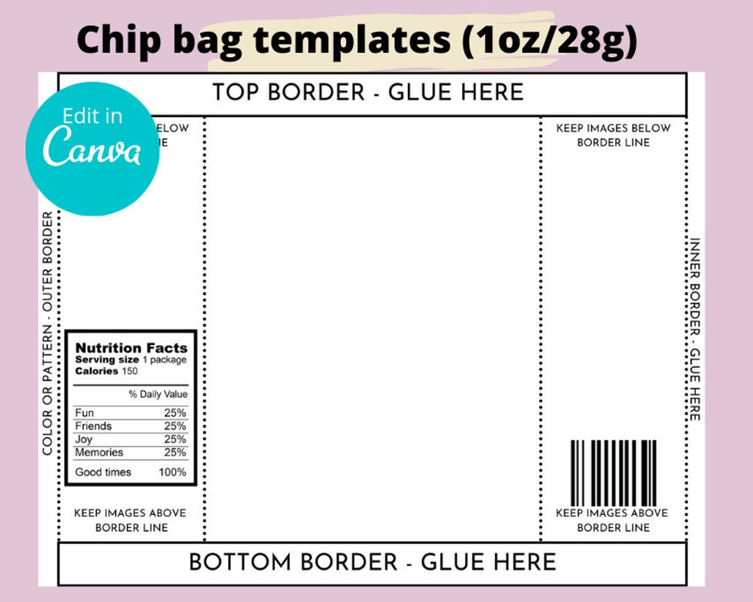 Instant Downloadchip Bag Template,Chip Bag Personalized,Blank Chip within Free Printable Chip Bag Template