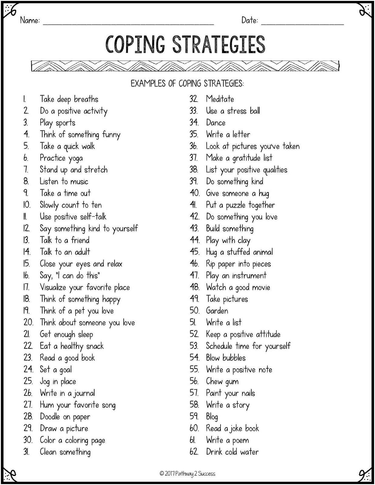 Iselin Middle School Counseling Department: 100 Coping Strategies with regard to FREE Printable Coping Skills Lists For Adults