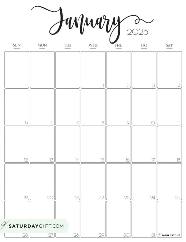 January 2025 Calendar - 20 Cute &amp;amp; Free Printables | Saturdaygift within Free Printable Calendar January 2025