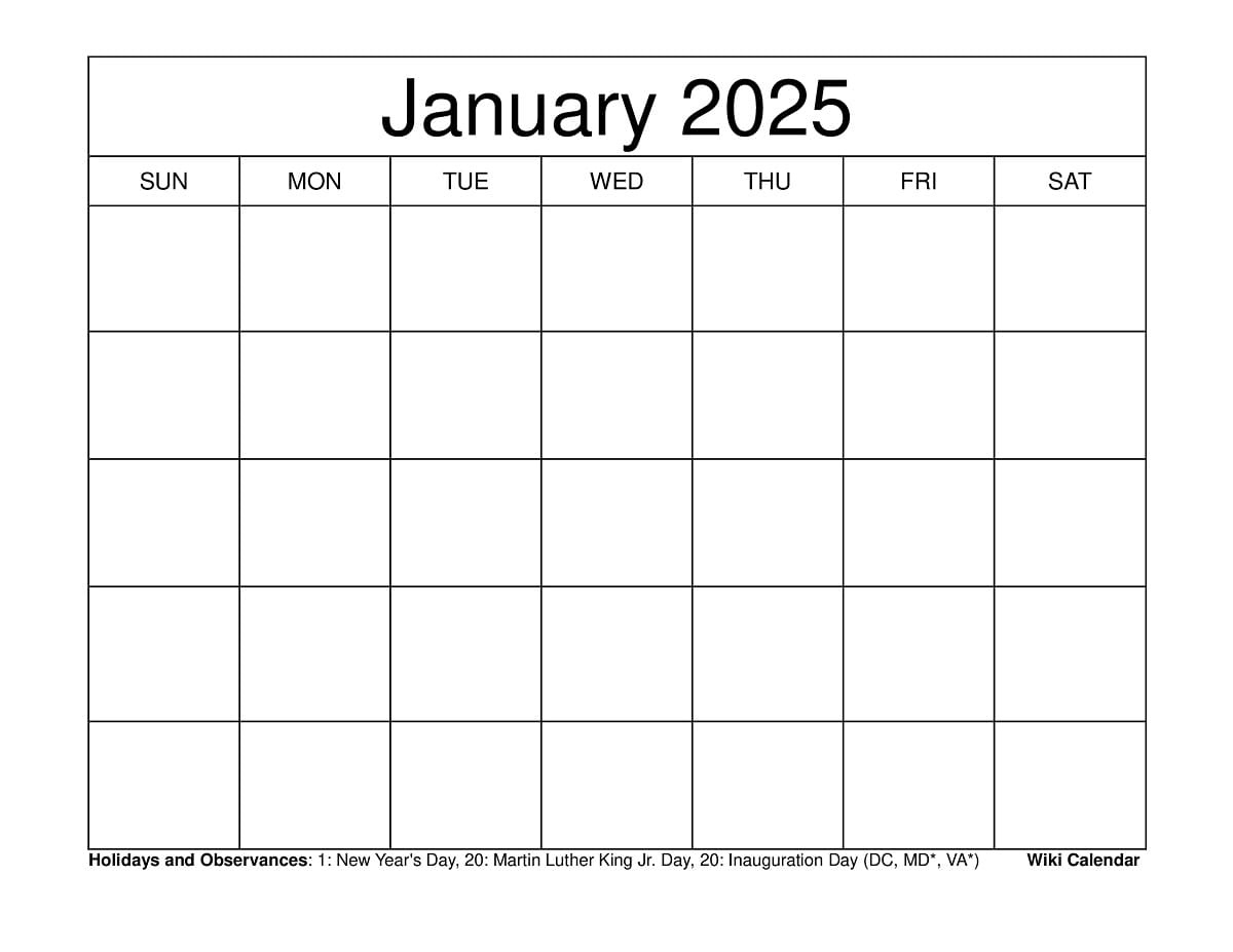 January 2025 Calendar - Printable Templates &amp;amp; More pertaining to Free Printable Calendar Large Boxes