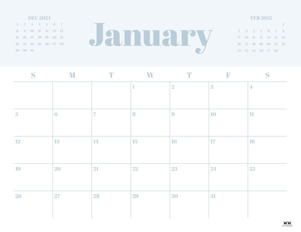 January 2025 Calendars - 107 Free Printables | Printabulls for Free Printable Calendars January 2025