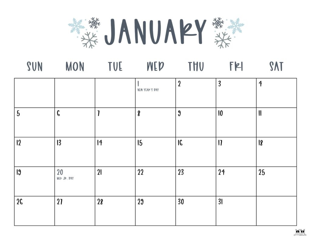 January 2025 Calendars - 107 Free Printables | Printabulls in Free Printable Calendar Monthly 2025