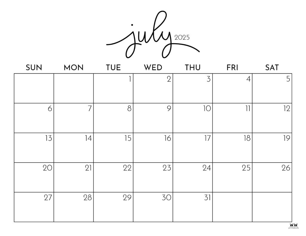 July 2025 Calendars - 107 Free Printables | Printabulls pertaining to FREE Printable Calendar July 2025