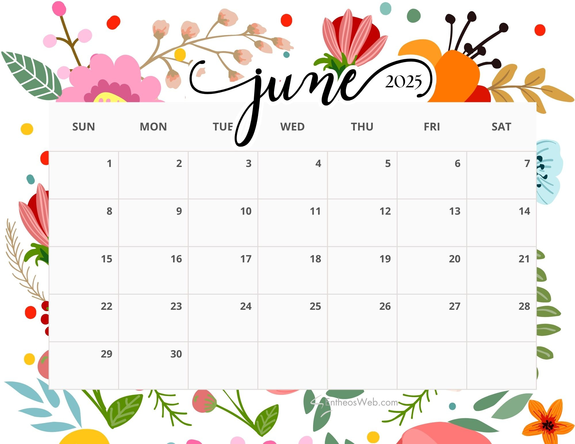 June 2025 Calendar Printables | Entheosweb in Free Printable Calendars June 2025
