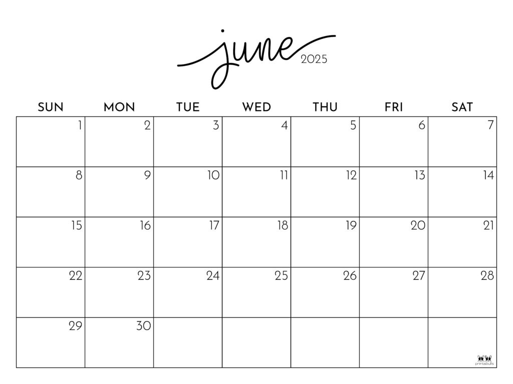 June 2025 Calendars - 107 Free Printables | Printabulls for Free Printable Calendar 2025 Large Boxes