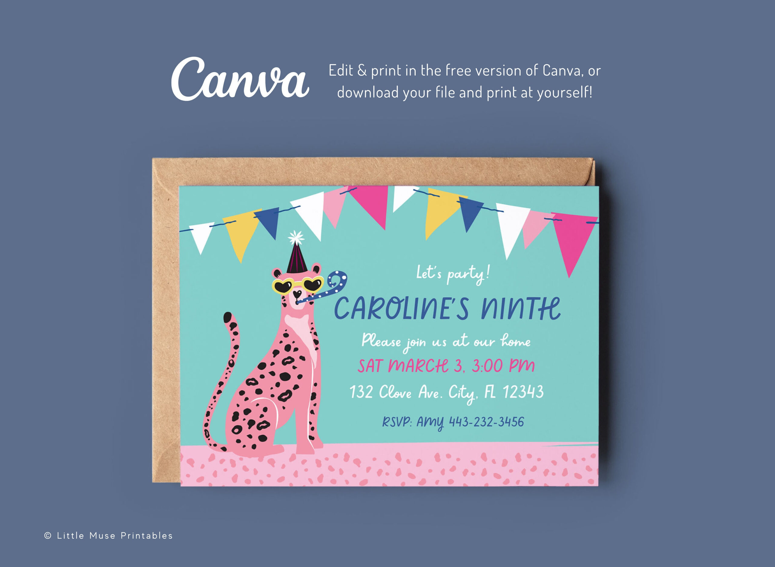 Kids Cheetah Birthday Party Invite, Leopard Invitation Template throughout Free Printable Cheetah Birthday Invitations
