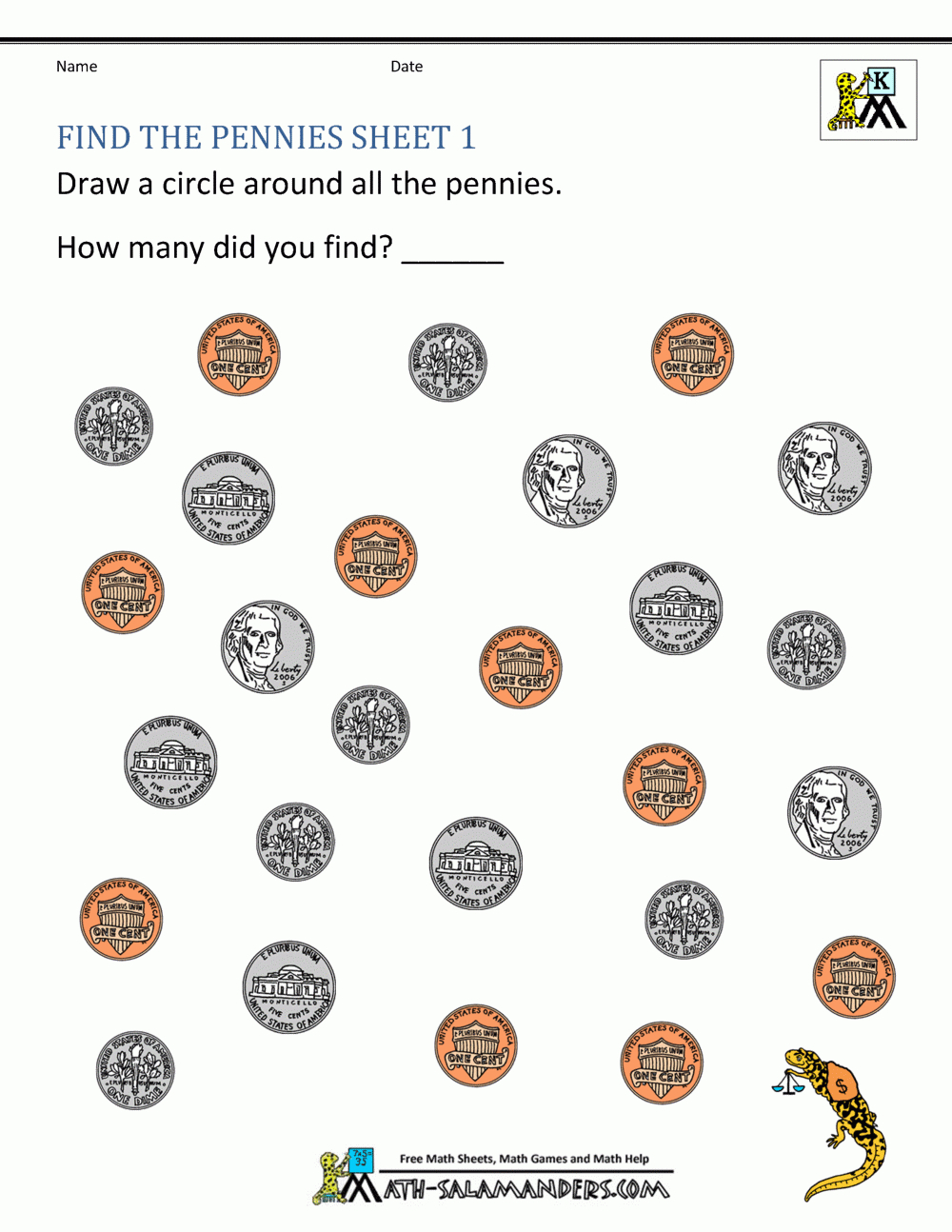 Kindergarten Money Worksheets 1St Grade inside Free Printable Coin Identification Worksheets