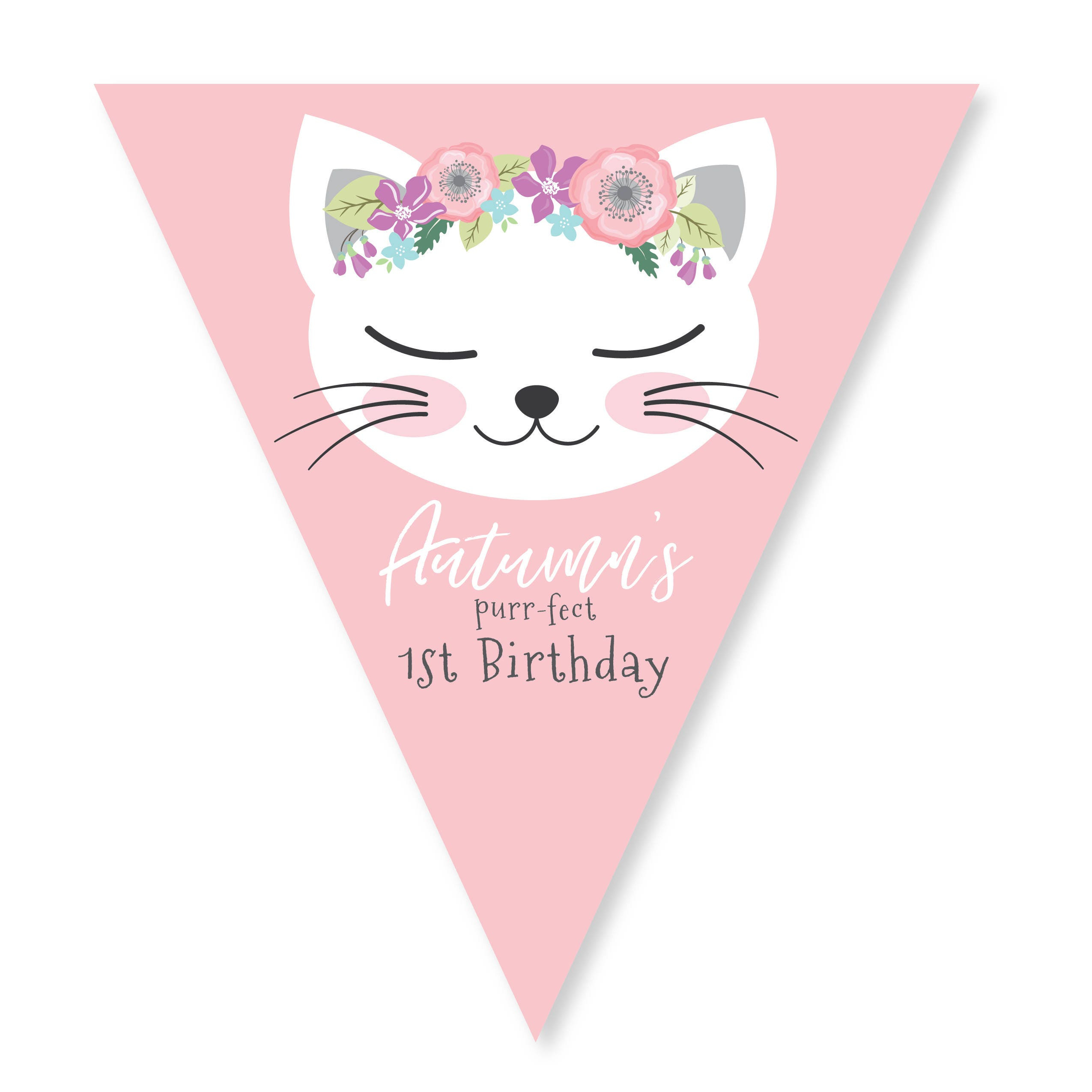 Kitten Birthday Bunting, Pink Cat Banner, Kitty Garland, Printable for FREE Printable Cat Birthday Banner