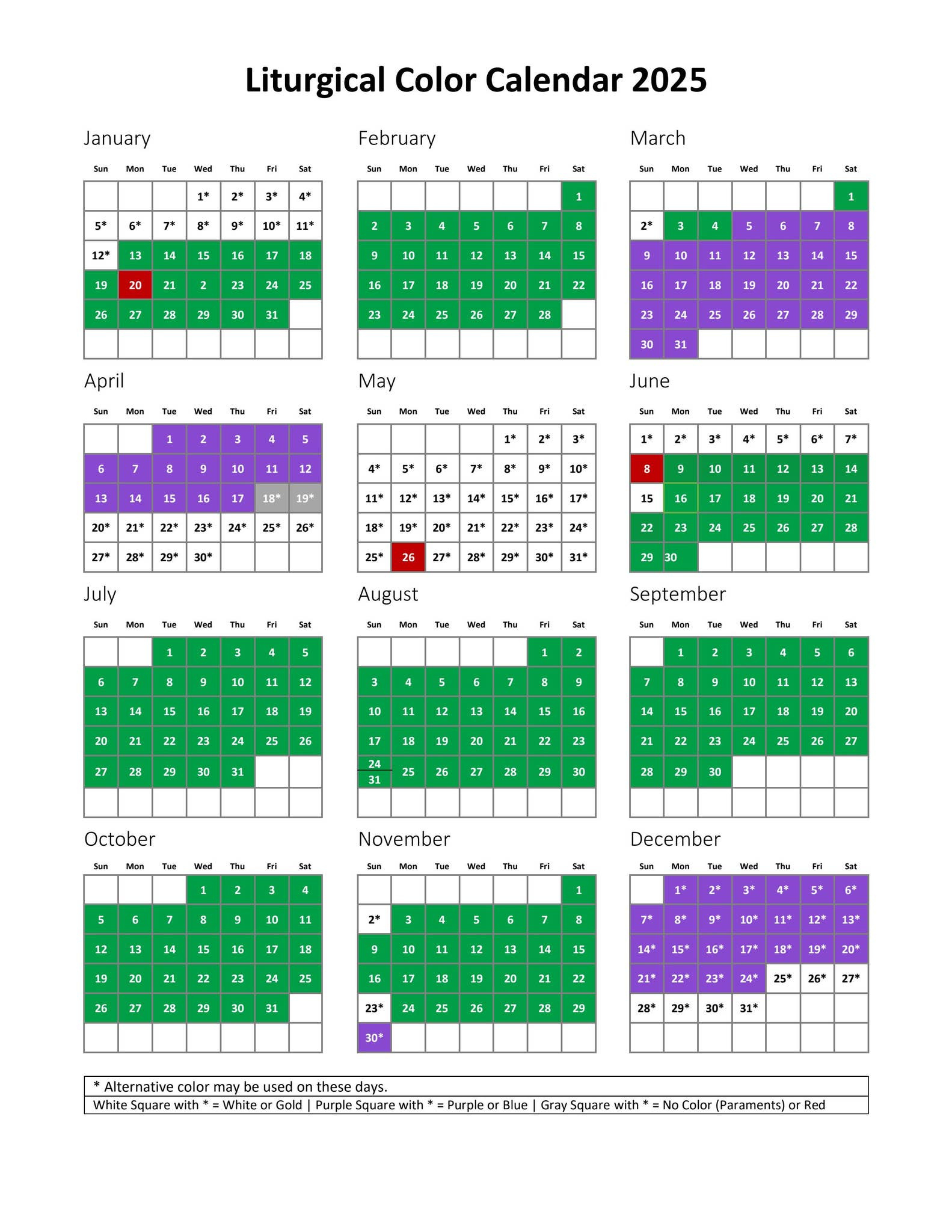 Liturigcal Color Calendar 2025United Methodist Publishing with FREE Printable Catholic Liturgical Calendar 2025