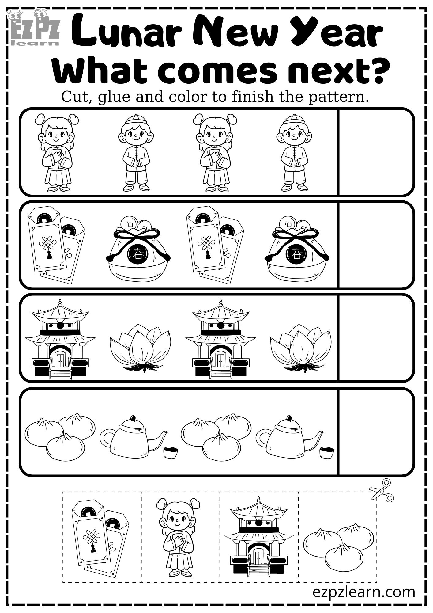 Lunar Chinese New Year And Tet What Comes Next Coloring Activity with FREE Printable Chinese Worksheets For Kindergarten