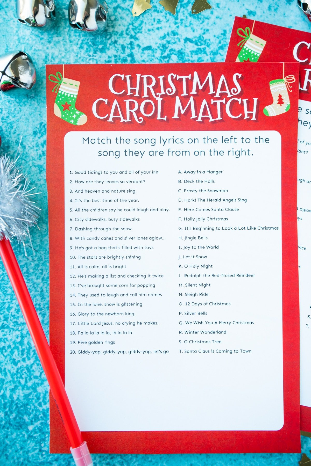 Match The Christmas Carol Game (Free Printable!) - Play Party Plan with Free Printable Christmas Carol Games