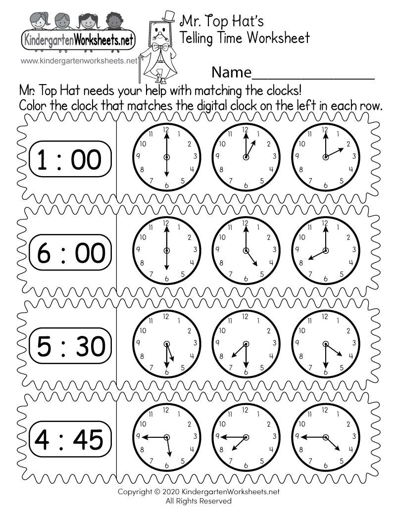 Matching Digital And Analog Clocks Worksheet - Free Printable throughout Free Printable Clock Worksheets For Kindergarten