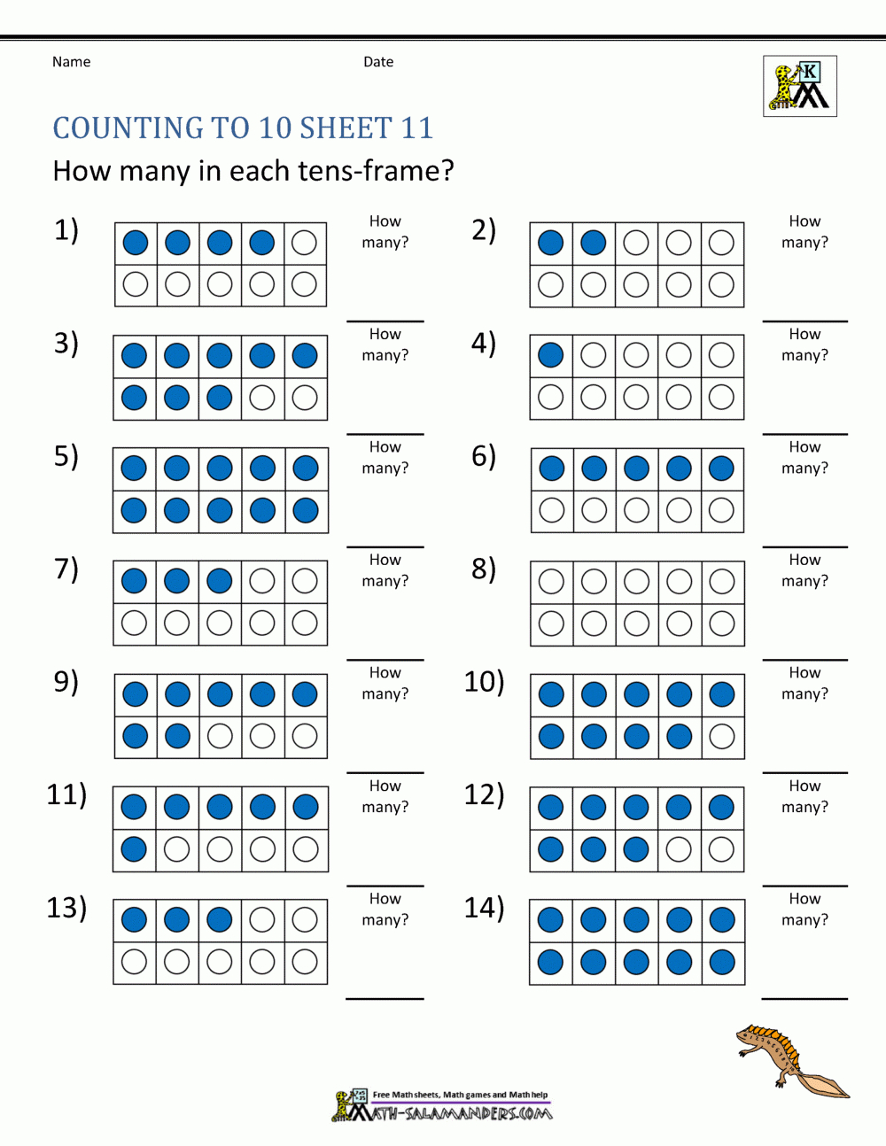 Math Salamanders Free Kindergarten Counting To 10 Worksheets. pertaining to FREE Printable Counting Worksheets 1 10