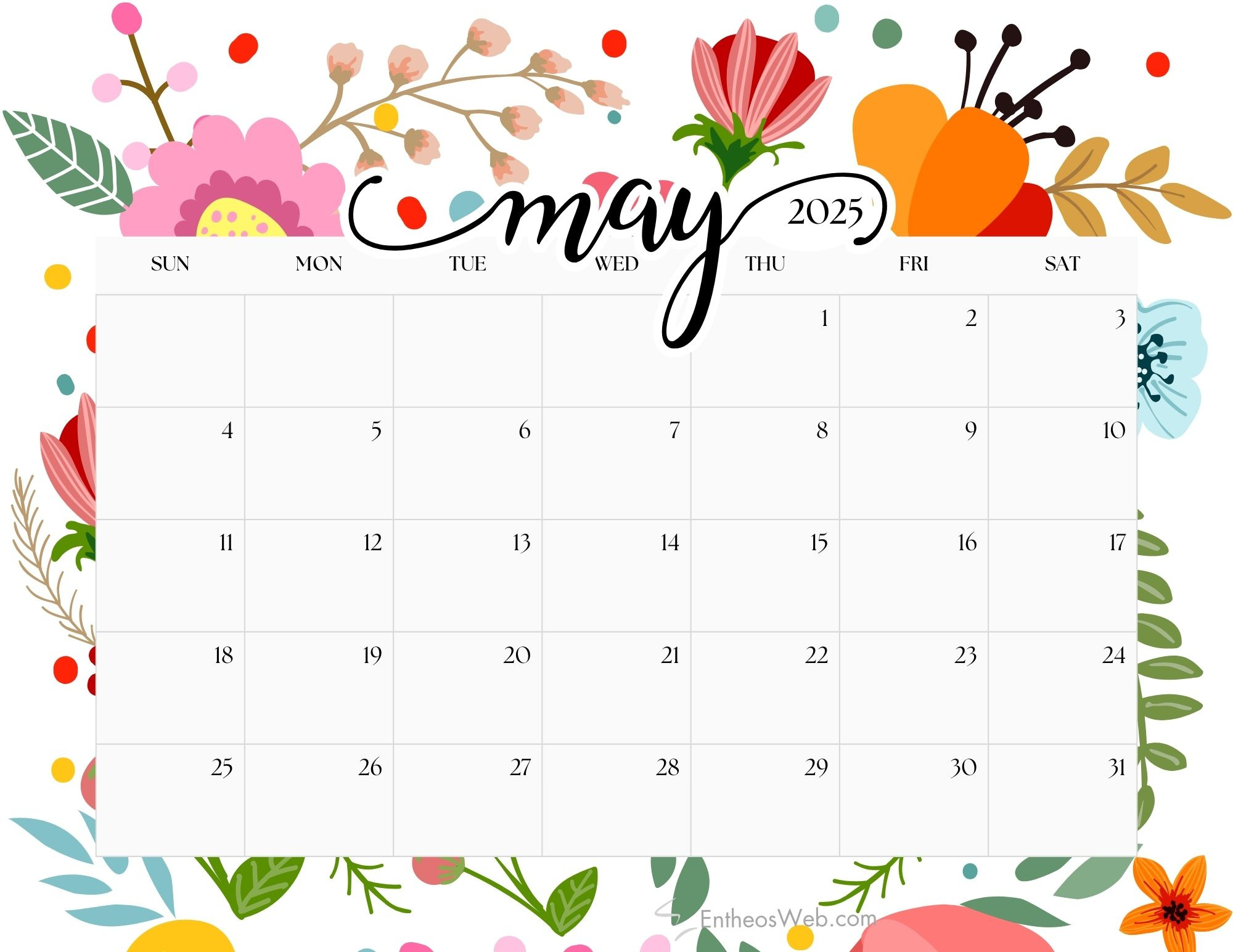 May 2025 Calendar Printables | Entheosweb regarding FREE Printable Calendar May 2025