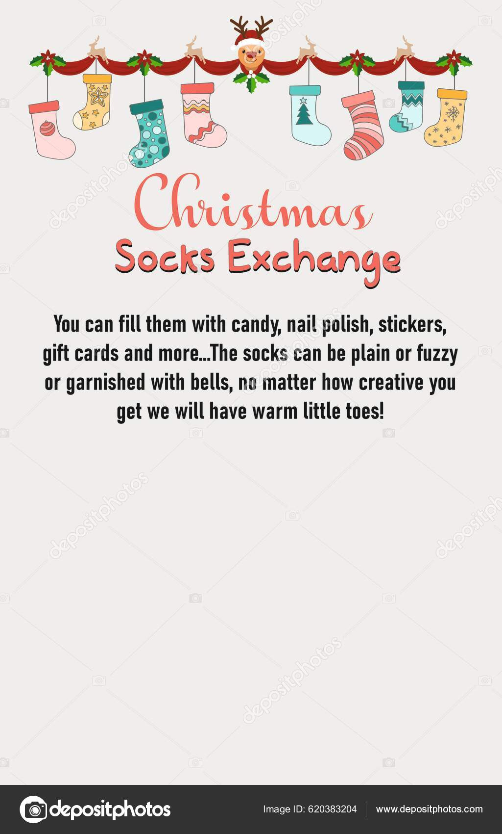 Merry Christmas Happy Stocking Sock Exchange Party Blank intended for FREE Printable Christmas Sock Exchange Invitation