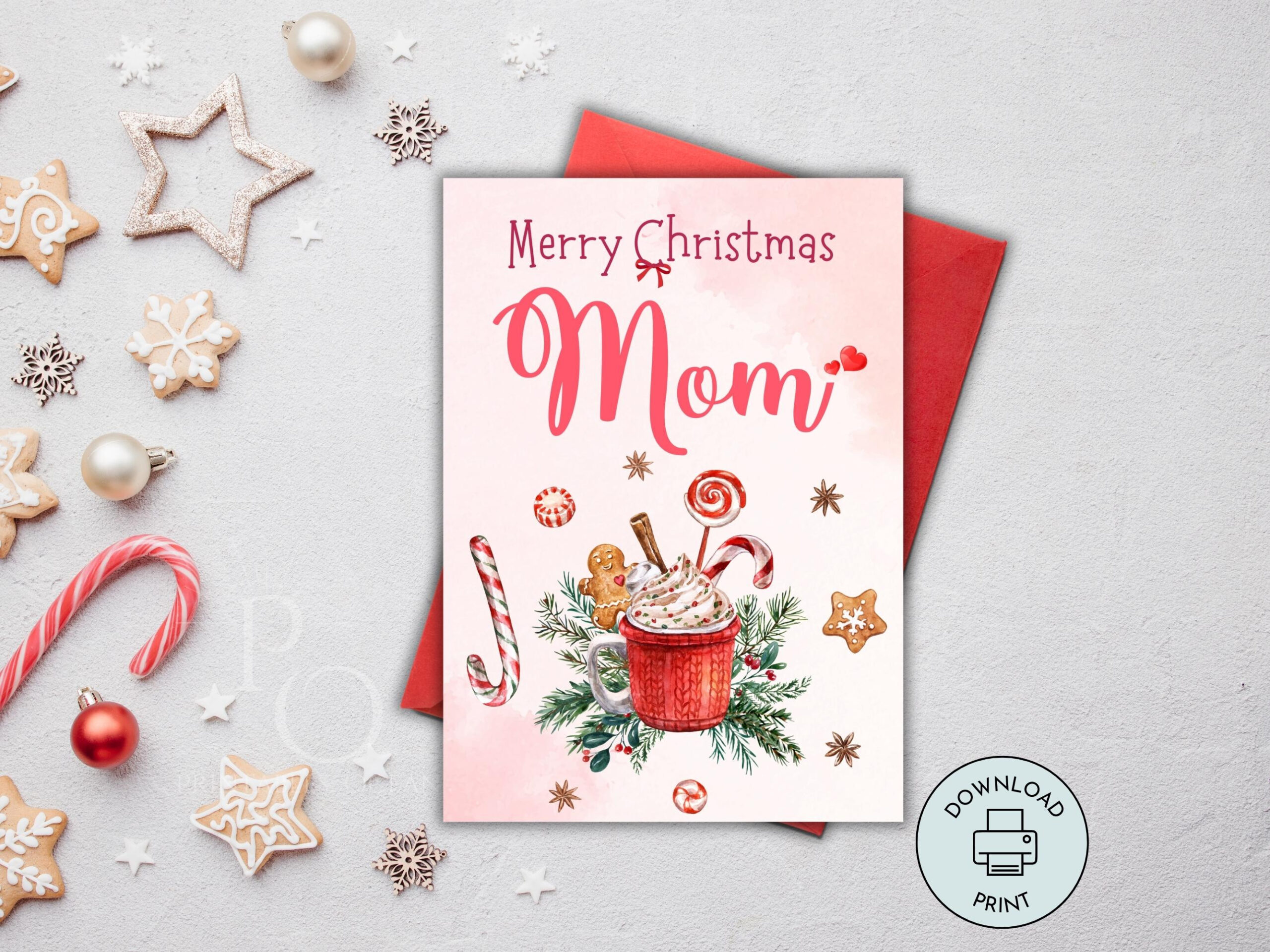 Merry Christmas Mom Card Printable Handmade Card For Mom To Print pertaining to Free Printable Christmas Cards For Mom