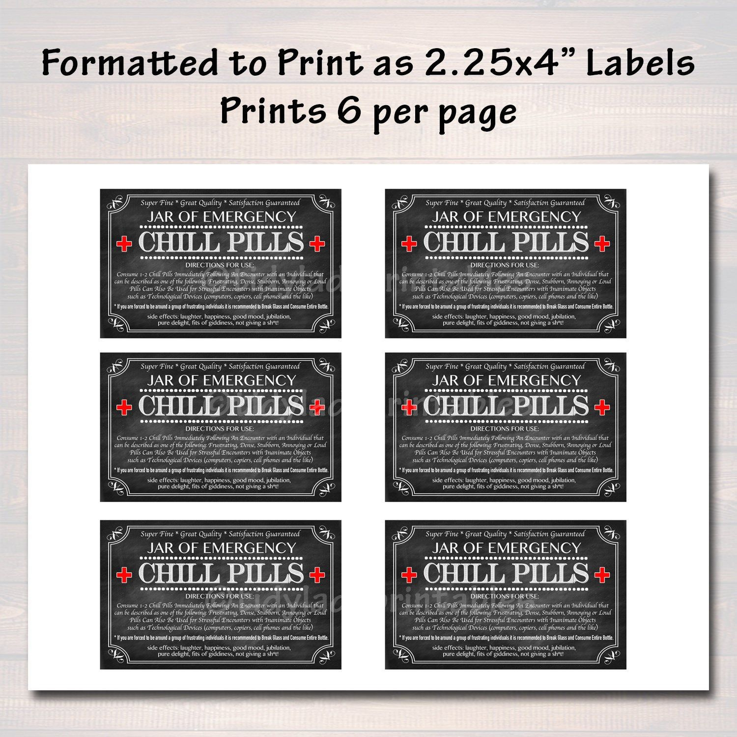 Mini Chill Pills Label, Chalkboard Label Gag Gift Professional intended for FREE Printable Chill Pill Printable