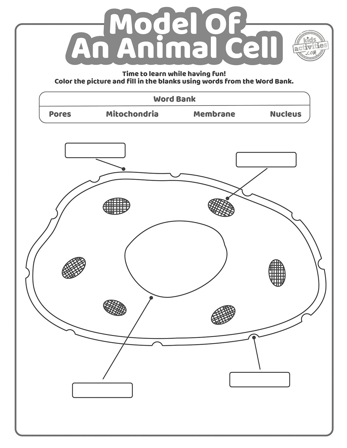 Model Of An Animal Cell Coloring Pages | Kids Activities Blog intended for FREE Printable Cell Diagram to Label