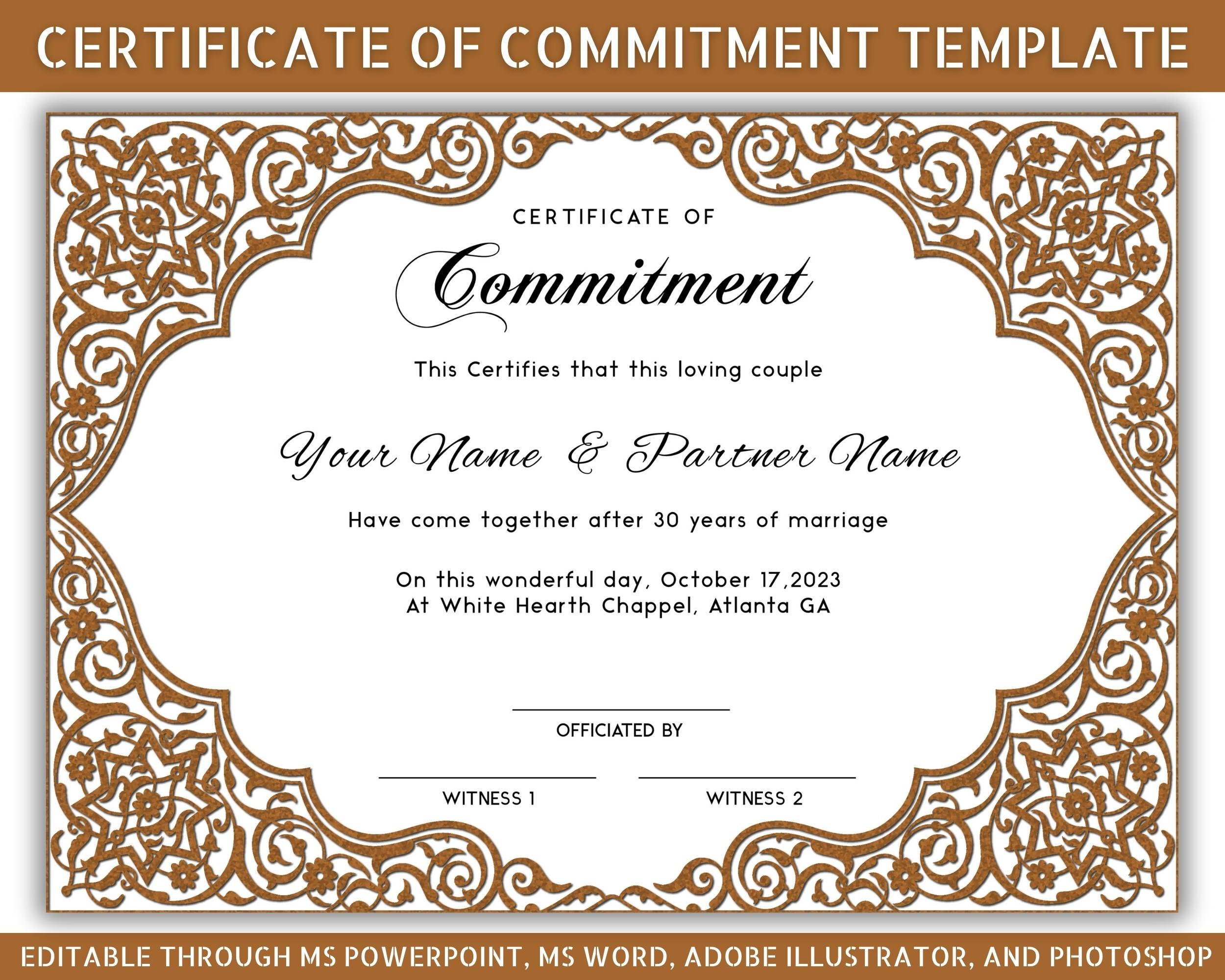 Modern Commitment Certificate, Printable Certificate Of Commitment pertaining to Free Printable Commitment Ceremony Certificate