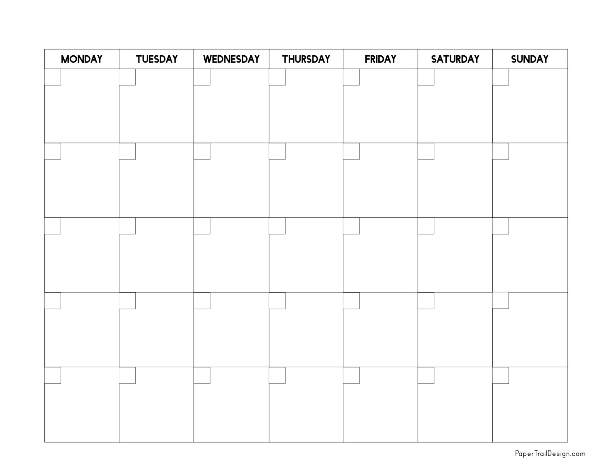 Monday Start Blank Calendar Template - Paper Trail Design for Free Printable Calendar Monday Start