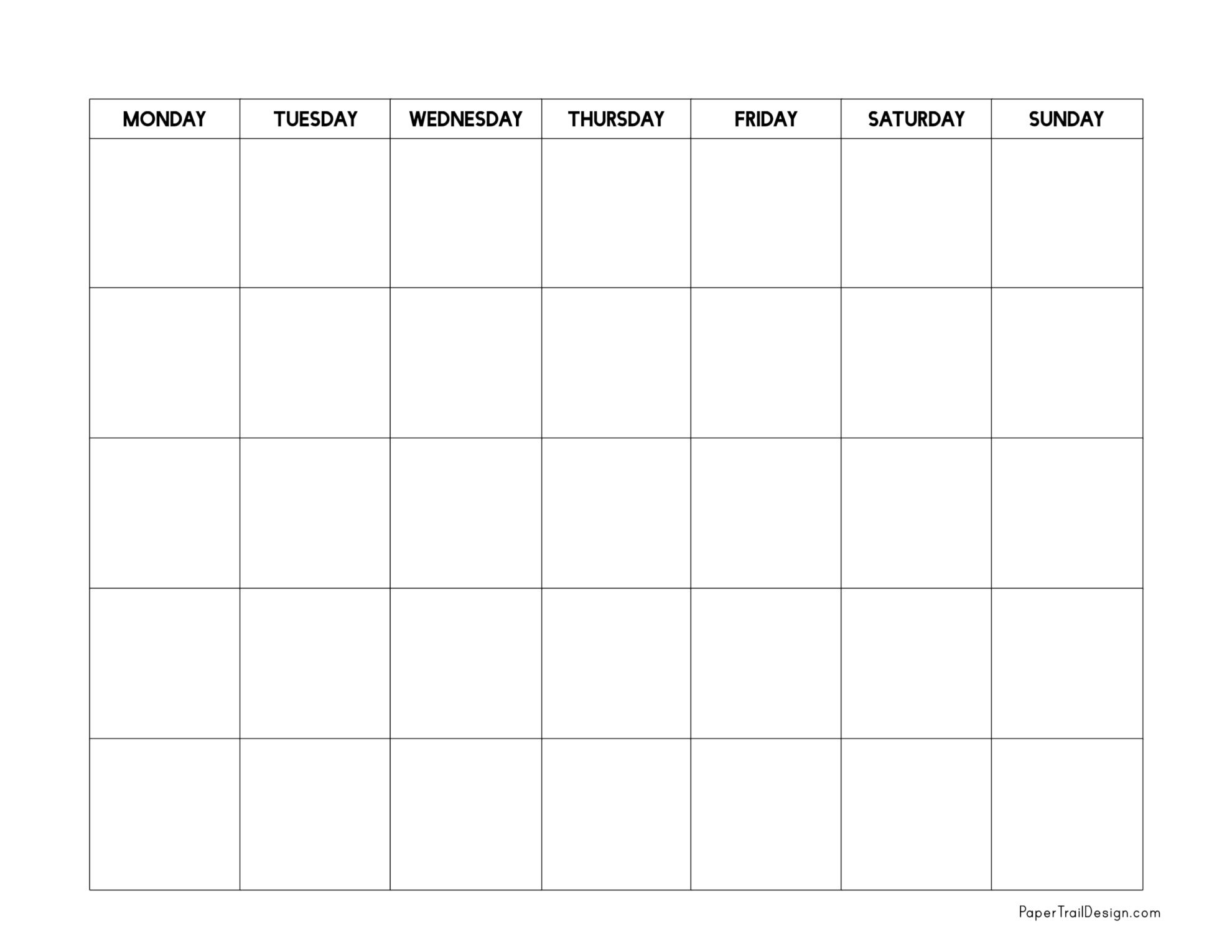 Monday Start Blank Calendar Template - Paper Trail Design with Free Printable Calendar Starting With Monday