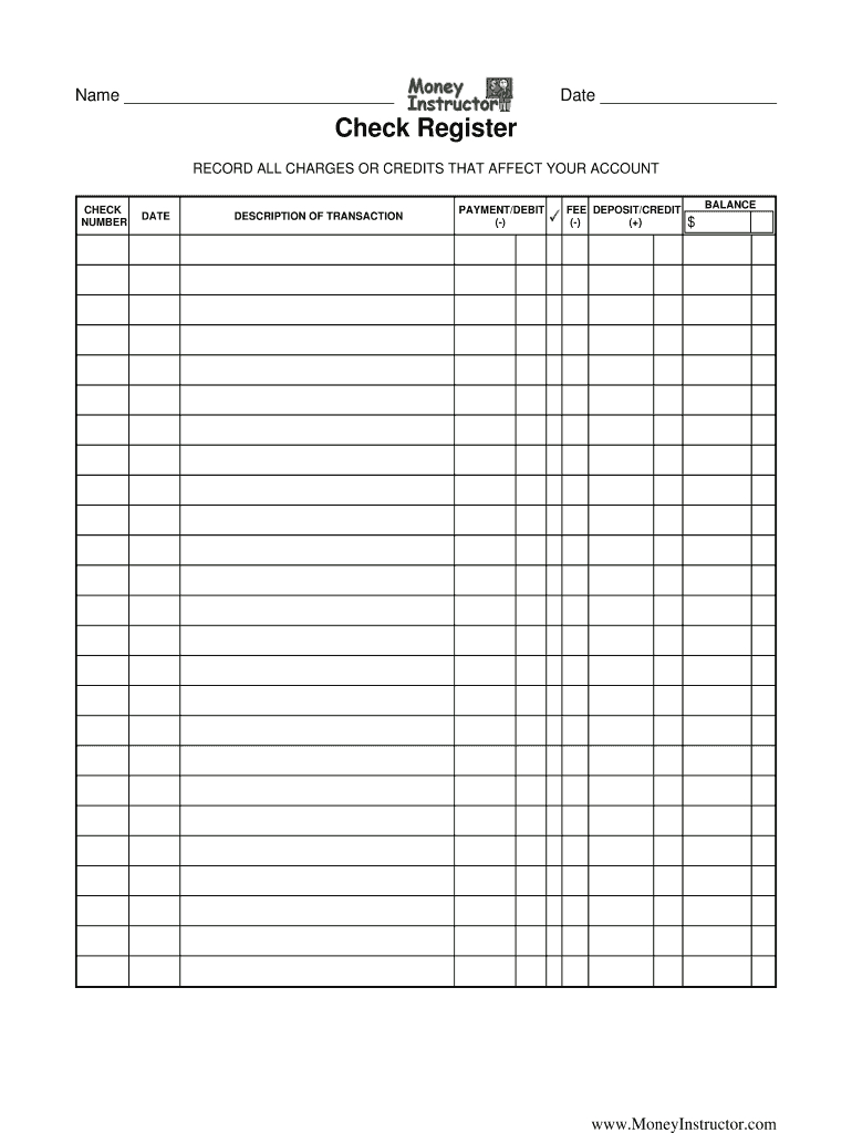 Money Instructor Check Register Form - Fill Online, Printable with regard to FREE Printable Check Registers Forms