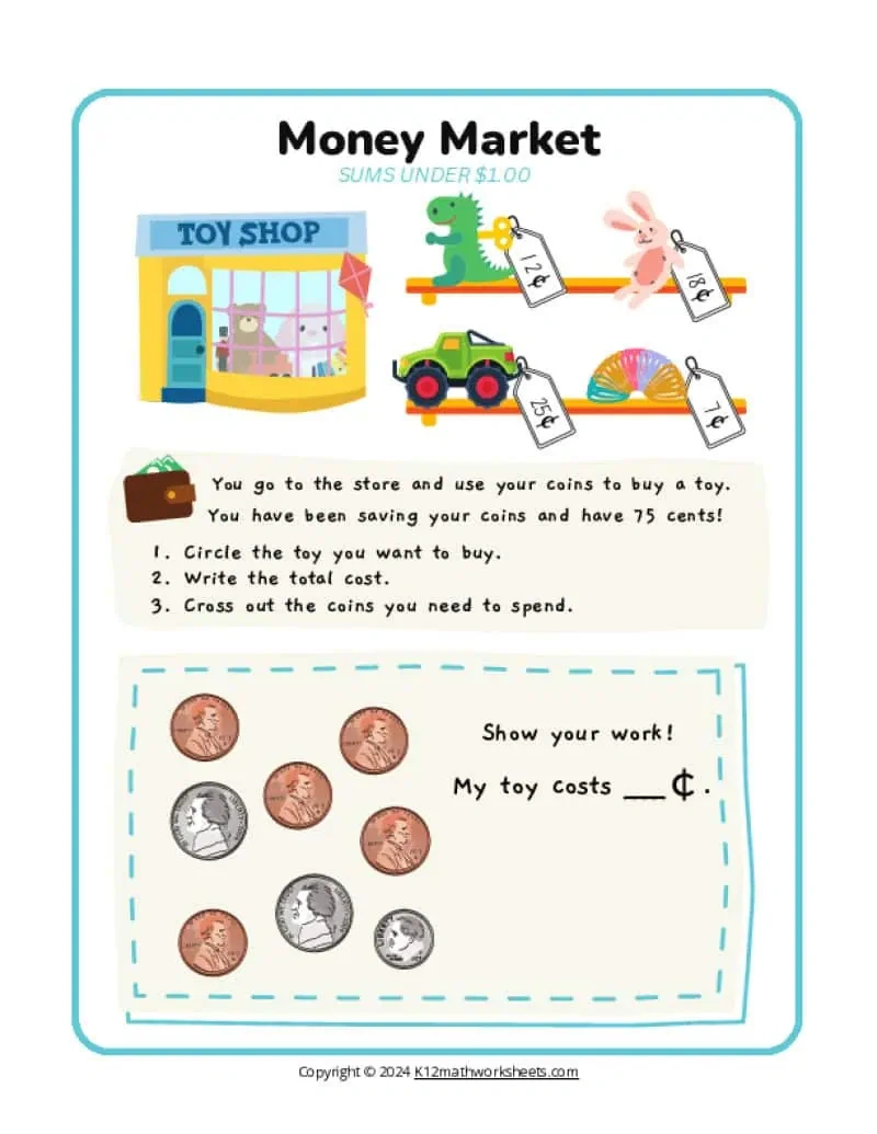 Money Market Math Center Activities for Free Printable Consumer Math Worksheets