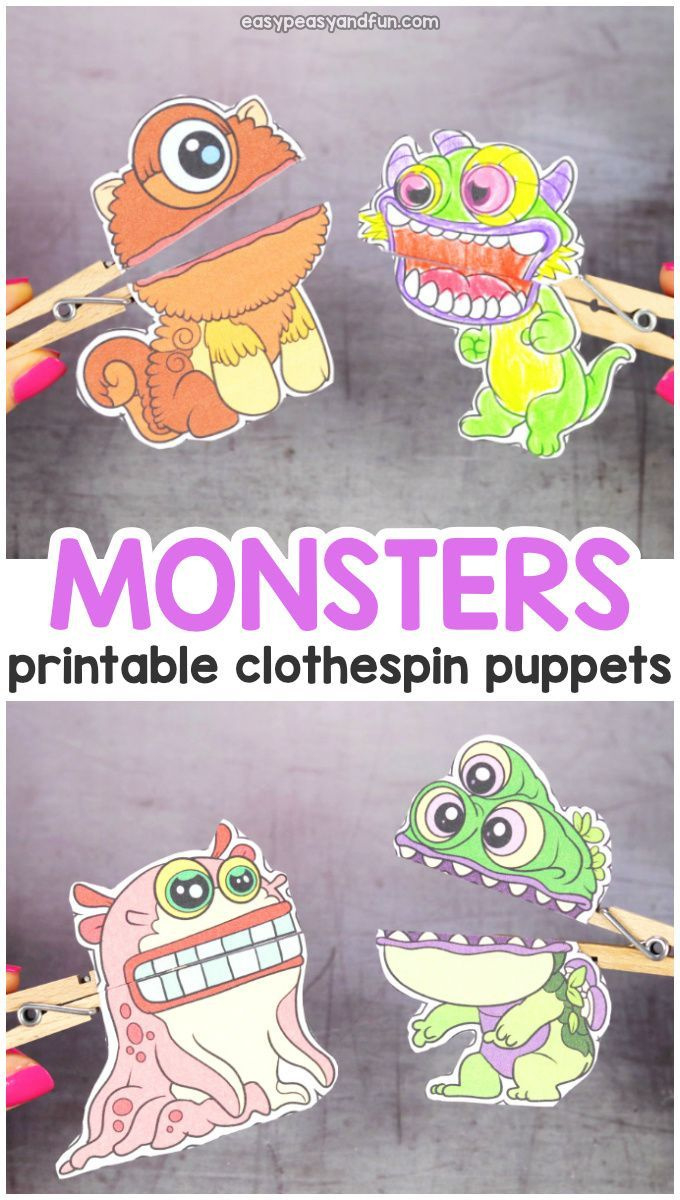 Monsters Clothespin Puppets with FREE Printable Clothespin Puppets Halloween