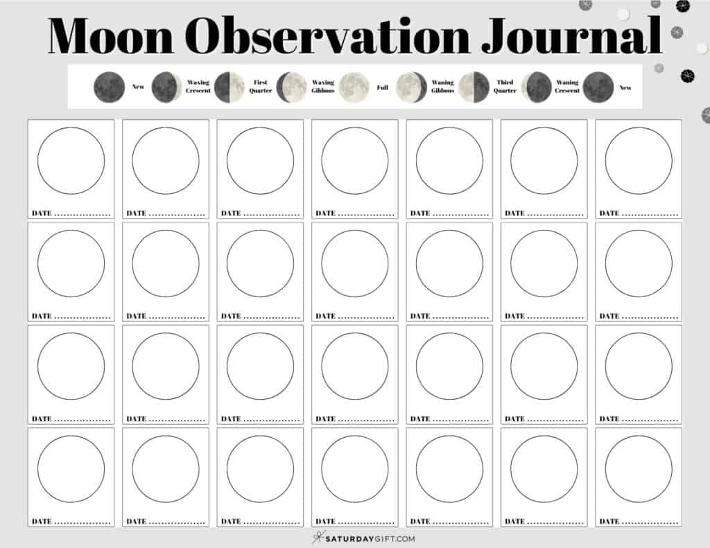 Moon Observation Journal - Log The Phases Of The Moon (Free for FREE Printable Calendar with Moon Phases