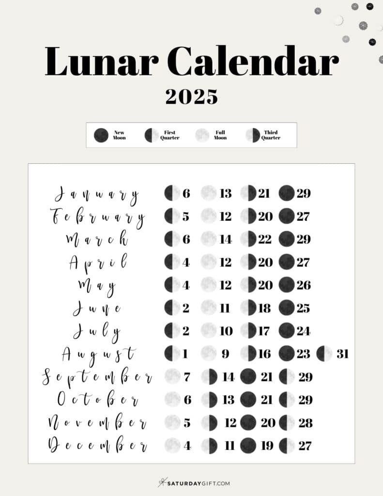 Moon Phase Calendar - 12 Cute &amp;amp; Free Printable 2025 Lunar Calendars inside FREE Printable Calendar with Moon Phases