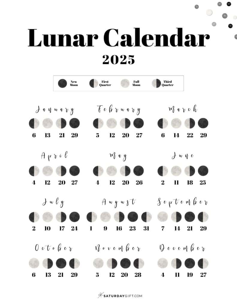 Moon Phase Calendar - 12 Cute &amp;amp; Free Printable 2025 Lunar Calendars within FREE Printable Calendar with Moon Phases