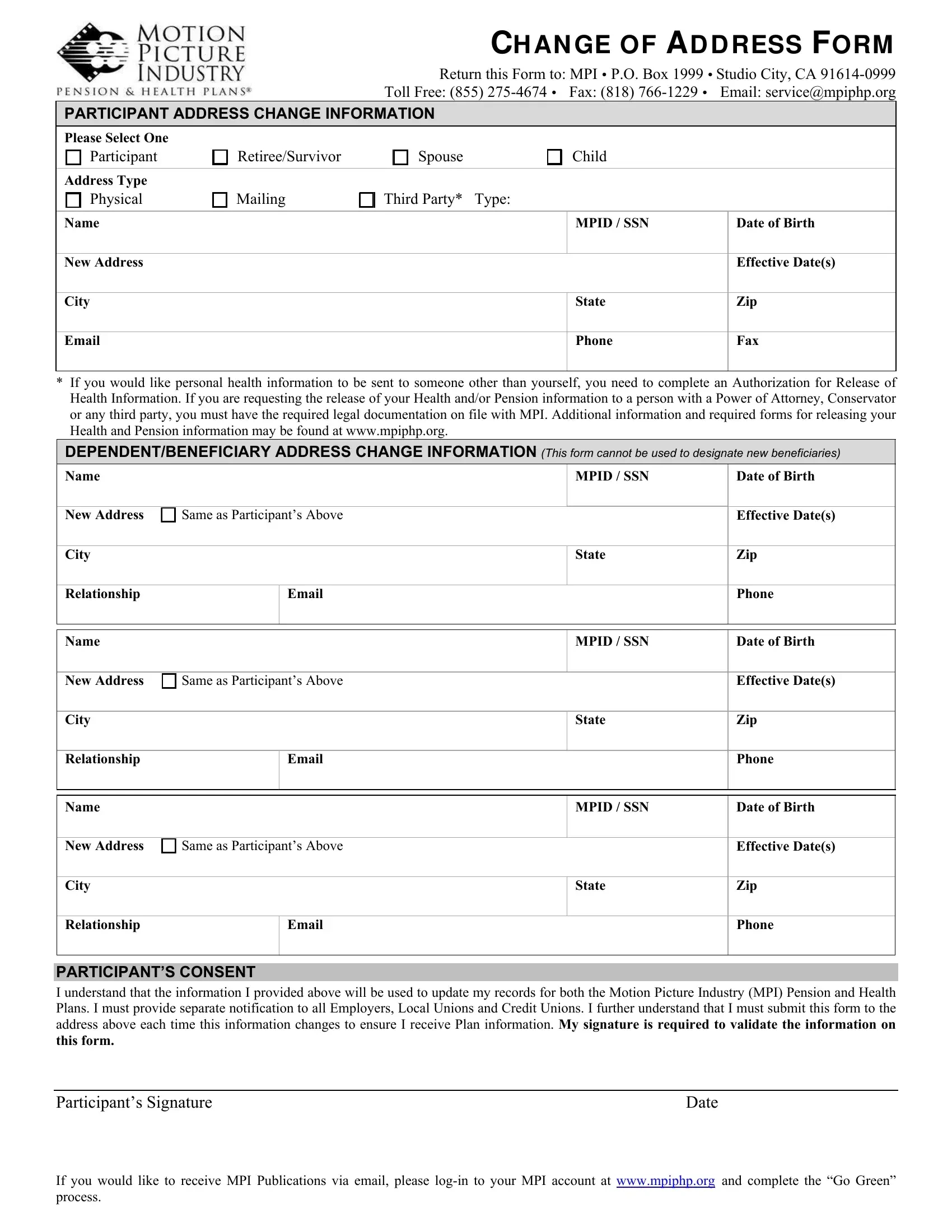 Mpi Change Address Form ≡ Fill Out Printable Pdf Forms Online with Free Printable Change Of Address Form