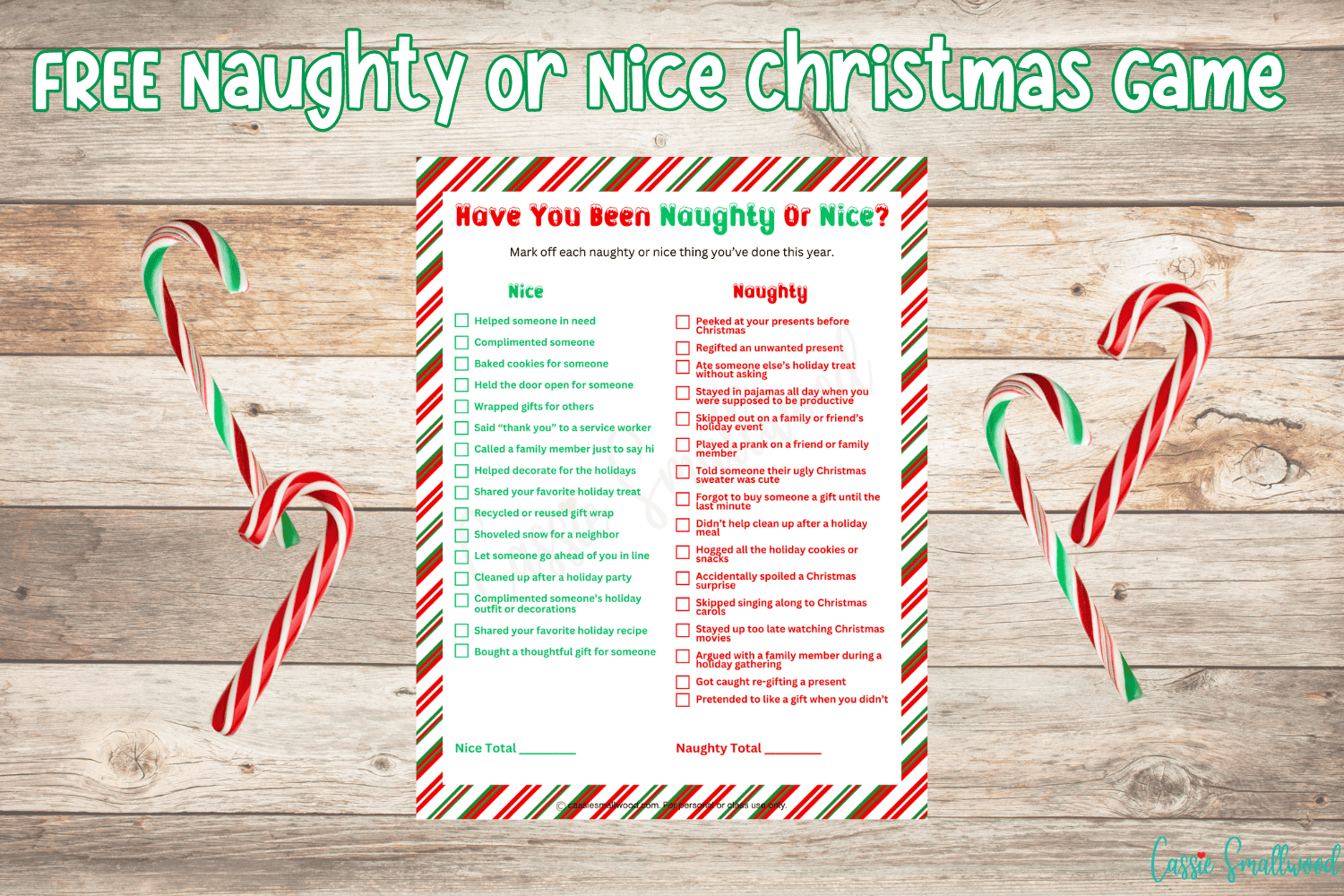 Naughty Or Nice Christmas Game (Free Printable) - Cassie Smallwood regarding FREE Printable Christmas Adult Games